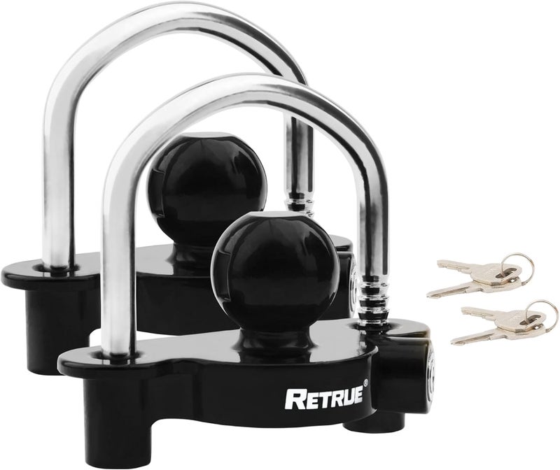 RETRUE Universal Coupler Lock Trailer Locks Ball Hitch Trailer Hitch Lock Adjustable Security Heavy-Duty Steel Fits 1-7/8 Inch, 2 Inch, 2-5/16 Inch Couplers Black (Pack of 2) - Image 1